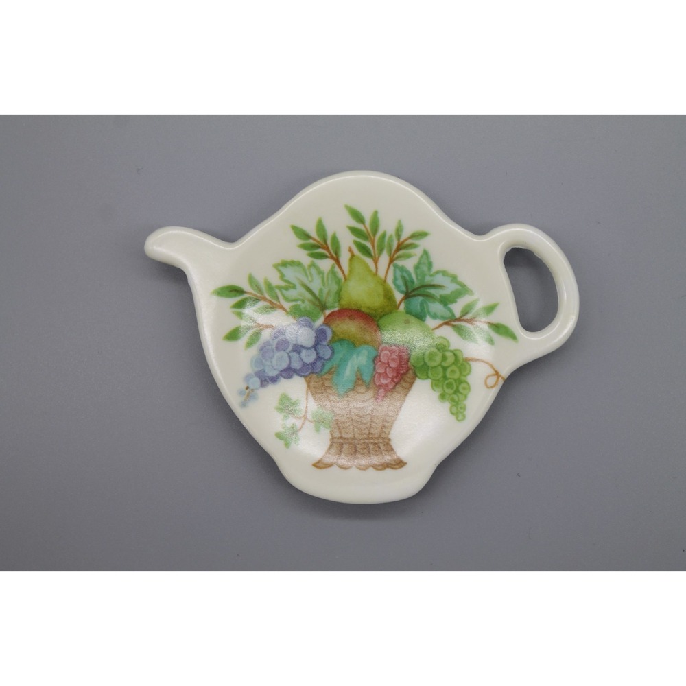 Vintage Made In Italy Melamine Tea Bag Rest Teapot Shape Fruit Basket Grapes